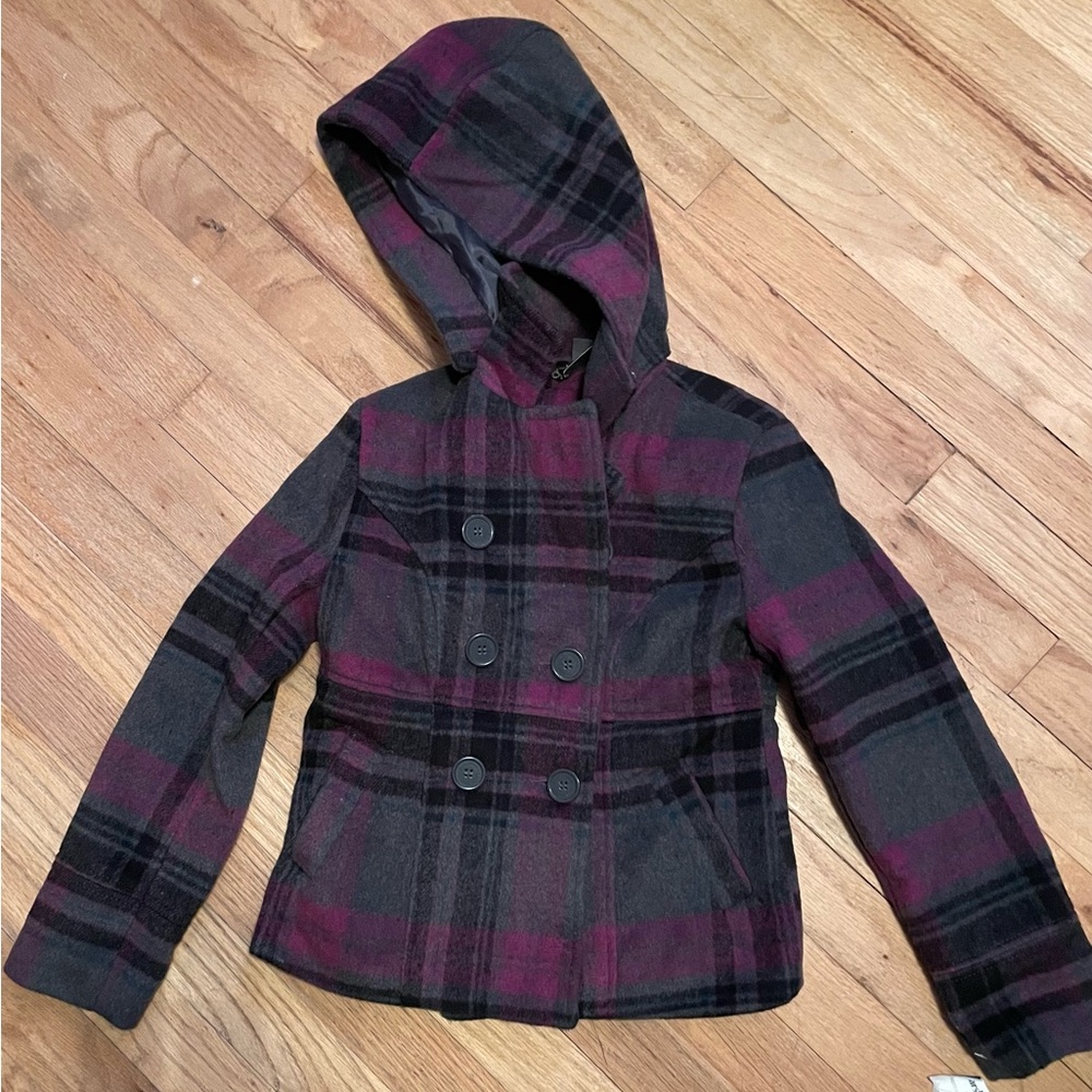 NEW Jou Jou kids plaid lined hooded peacoat size 7/8- NWT